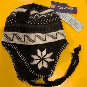 Cherokee Boys Winter Hat with Tassle Ties and Pom Pom New With Tags Very Warm